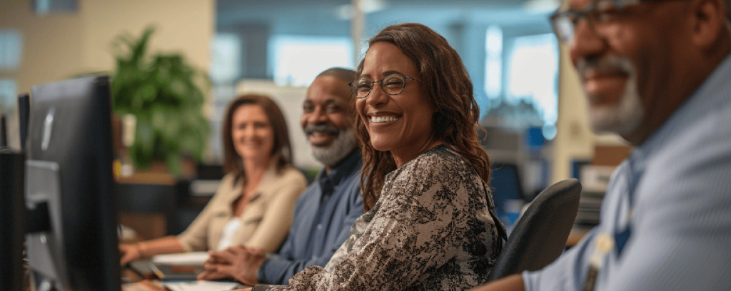 Photo of Benefits Application office staff researching benefit programs